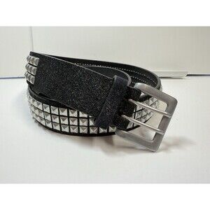 RED Three Row Studded Belt Speckled Glitter Black Unisex Size XL